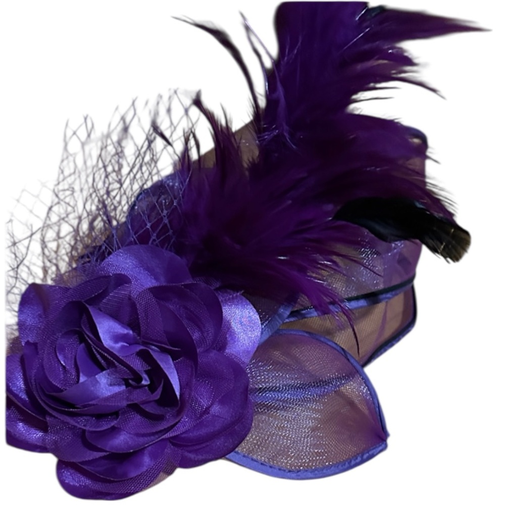 Elegant Purple Feathered,Mesh & Ribbon Fascinator with hair clip - Picture 3 of 10